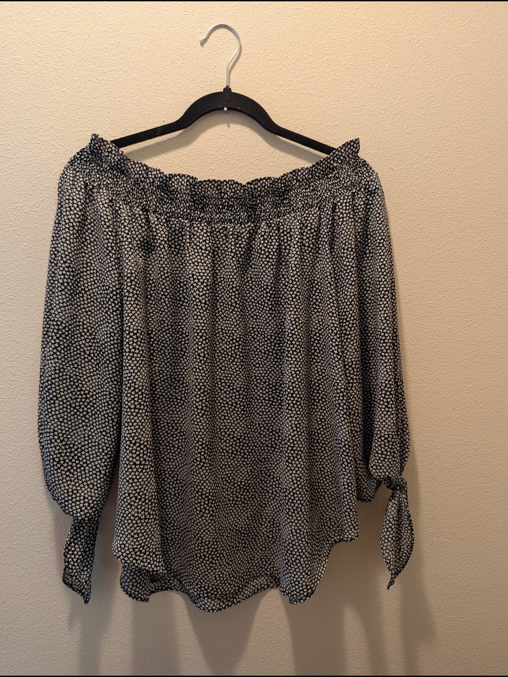 MICHAEL Michael Kors Black and White Dot Off-the-Shoulder Peasant Blouse